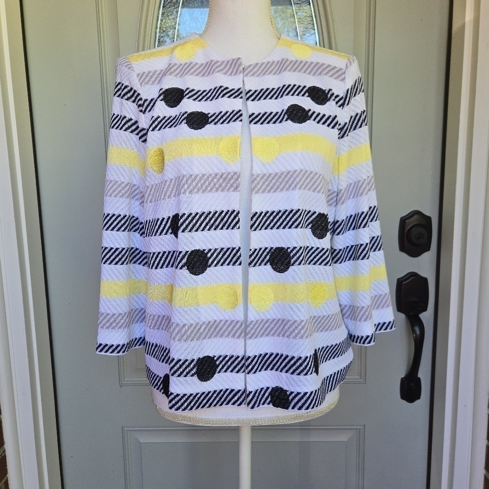 Ming Wang Striped Polka Dot Cardigan